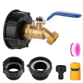 275-330 Gallon IBC Tote Hose Adapter, 3/4" Male NPT Inlet ×3/4" Male GHT Threaded (Blue Handle), 3-Size IBC Tote Adapter, Includes 2.44" Fine, 2" Fine, and 2" Coarse Thread