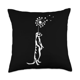 cute Standing Meerkat with dandelion flower Throw Pillow