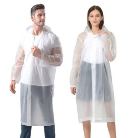 2 Pack of Rain Poncho Raincoats for Women & Men,EVA Portable Reusable Waterproof Ponchos with Drawstring Hood and Elastic Cuff for Festival,Camping,Hiking Travel,Amusement Parks (Standard, White)