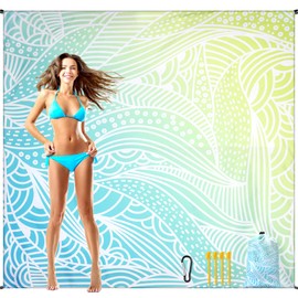 AISPARKY Beach Blanket Waterproof Sandproof Lightweight Durable Compact Sand Free Beach Mat 79”x 83” for 1-4 Adults for Festival Travel Camping Hiking Picnic Blanket (Gradiant BL&GN-Ripple)