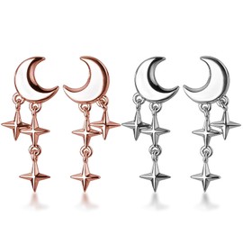 VEHYEGOI 2 Pairs of Moon Star Earrings, Creative Design Earrings, Fashionable Earrings, Long Pendant Earrings, Women's Jewelry