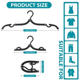 10 Pcs Travel Hangers Portable Foldable Travel Hanger Organizer, Plastic Cruise Ship Accessories Essentials Clothes Hanging Rack Folding Hangers for Traveling Camping Flying RV Europe Suitcase, Black
