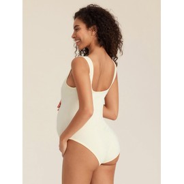 Summer Mae Women's Maternity Bodysuits Scoop Neck Pregnancy One Piece Jumpsuits Sleeveless Tank Tops Shapewear Ivory White 8-10