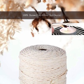 Yisscen Natural Cotton Yarn, Macrame Yarn, Natural Cord String Yarn, DIY Crafts Wall Hanging Plant Hanger - Beige (200 m x 3 mm)