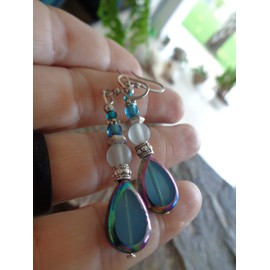 ◦•●◉✿ BLAUE GLAS TROPFEN OHRRINGE ✿◉●•◦ einmalig romantische Ohrringe aus einer anderen Epoche