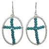 Oval Ring with Simulated Turquoise Beaded Cross Center Dangle Earrings