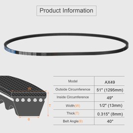 sourcing map 3 Pcs AX49 EPDM V-Belt, Raw Edge Cogged Industrial Rubber V Belt 1/2" Width x 49" Inside Circumference