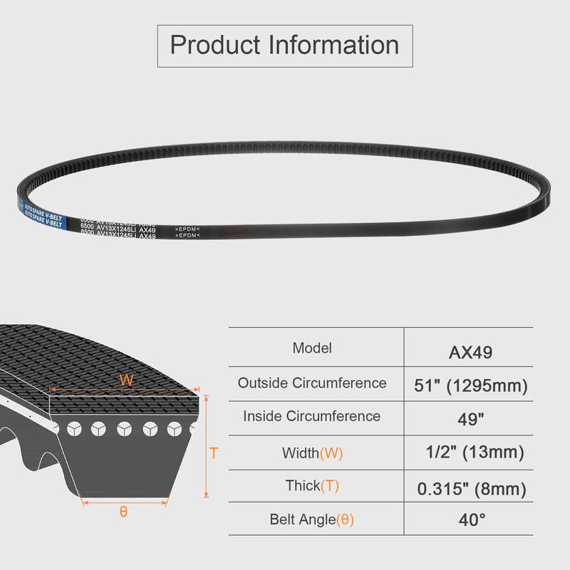 sourcing map 3 Pcs AX49 EPDM V-Belt, Raw Edge Cogged