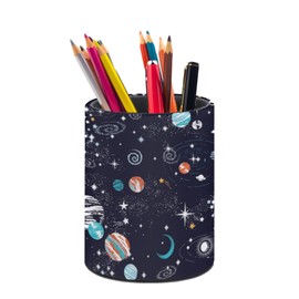 XUWU Galaxy Space Planets Pen Holder Pencil Organizer Cute Pencil Cup Desk Decor Makeup Brush Holder PU Multifunctional Office Suppliesfor Home Classroom School