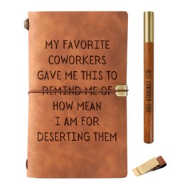 Farewell Gifts for Coworkers, Coworker Leaving Gifts for Women/Men Leather Journal Notebook with Pen and Pen clip 7.87 x 4.7 Cover, 4 x 7.5 Pages (Inches), Going Away Goodbye New Job Presents - Mean