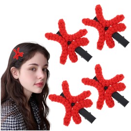 Shimmeroo 4Pcs Cute Fun Hair Clips,Plush Angry Decora Hair Clips Barrette Accessories for Women (Red)