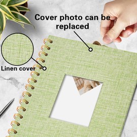 Vienrose DIY Photo Album 28 x 20.5 cm, DIY Scrapbook Spiral Album with 80 White Pages, Linen Photo Album for Sticking in for Families, Baby, Wedding, Anniversary, Birthday, Grass Green
