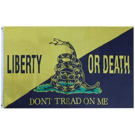 Liberty Or Death Gadsden Don't Tread On Me Yellow & Black Diagonal Premium Quality Heavy Duty Fade Resistant 3x5 3'x5' 100D Woven Poly Nylon Flag Banner Grommets