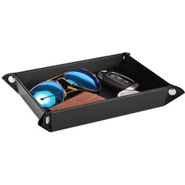 Luxspire PU Leder Taschenleerer, Tablett Organizer Ablage Aufbewahrungsbox für Schmuck Schlüssel Geldbörsen Uhren Münzen Handys, Mittlere Größe - Schwarz