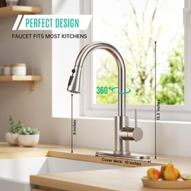 HANGE Single Handle High Arc Brushed Nickel Pull Out Kitchen Faucet, Single Level Stainless Steel Kitchen Sink Faucet with Pull Down Sprayer and 10 Inch Deck (Brushed Nickel)