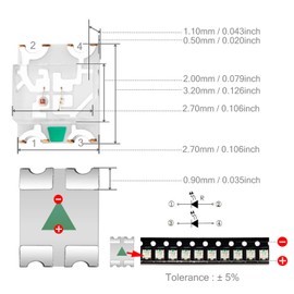 Chanzon 100 pcs SMD 1206 (3.2mm x 2.7mm) Red & Green LED Diode Lights 20mA Lighting Bulb Lamps Electronics Components Indicator Light Emitting Diodes