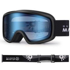 OutdoorMaster Tit Kids Ski Goggles OTG Snowboard Goggles with 100% UV Protection Kids Snow Goggles for Boys Girls Toddler(BlackFrame Vlt 62%+LightBlue Lens)