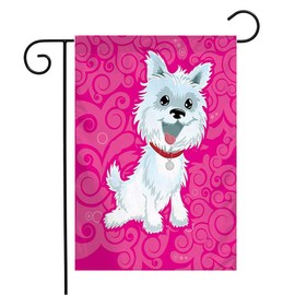 Welcome Garden Flag Vertical Pink Westy Paws Westie West Highland Children White Terrier Puppy Dog Smile Tongue Cute Silly Boy Yard Outdoor Decorative 12 x 18 Inch