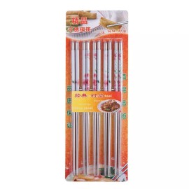 10 Pcs (5 Pairs) High Quality Rose Design Silver Stainless Steel Chopsticks