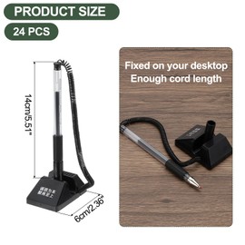 M&G Sichere Tresenstifte mit Kette 0,5 mm, 24 Stück Selbstklebender Stifthalter Empfangstresenständer Typ Federstift für Bankbüro Arbeitsplatz, Schwarz 14cm