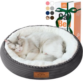 Zerbuger 20in Washable Cat Beds for Indoor Cats - Round Donut Pet Bed for Cats, Small Dogs, Puppy, Kitten - Anti-Slip Bottom, Calming Bed Gift - Dark Grey