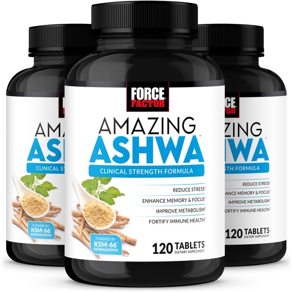 FORCE FACTOR Amazing Ashwa for Stress Relief, Memory, Focus, and Immune Support Health, Ashwagandha Supplement with KSM-66 Ashwagandha for Stress, Vitamins, Minerals, and Antioxidants, 360 Tablets