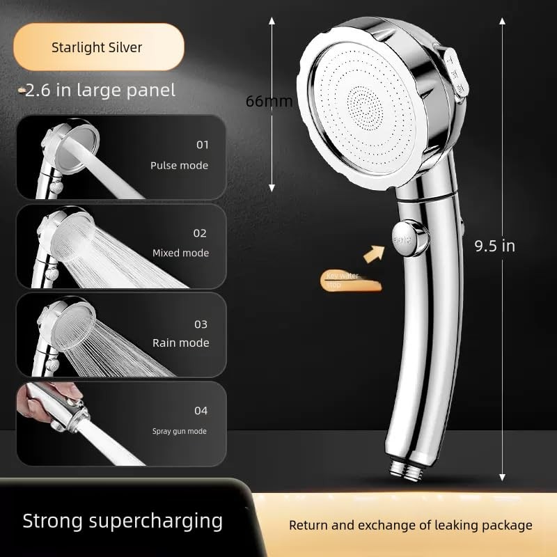 High Pressure 6 Setting Shower Head Extra 60" Long Hose