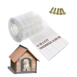 Ezcasch Dog Door Replacement Flap 12'' x 8' Clear PVC Doggie Flaps Customizable Plastic Vinyl Strips Thermal Insulation Thickness 0.08 in with Screws for DIY Doggie or Cat House