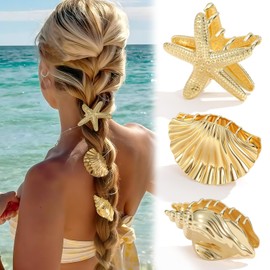 3PCS Metal Hair Clips, Gold Starfish Hair Clips for Women Girls, Small Claw Clips for Summer Holiday, Hair Accessories for Beach Party
