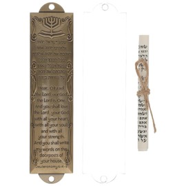 Metal Blessing Mezuzah Mezuzah with Scroll for Door, Bless This House Brass Mezuzah Religious Home Decor for Door Wall Self Stick Mezuzah