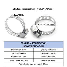 10pcs Adjustable 304 Stainless Steel Duct Clamps Hose Clamp worm drive hose clamps Pipe Clamp Dryer Vent Clamp for Plumbing,Mechanical (3/4"-1 1/8"Inch(19-29MM))