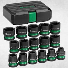 TIWINTUL 1/2" Drive Shallow Impact Socket Set, 8-24mm,Metric,CR-MO, 6-Point, 16 Pieces Stubby Socket Set for Automotive Maintenance, Repairs, and DIY Projects