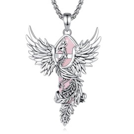 AEONSLOVE Crystal Phoenix Necklace for Women Phoenix Necklace with Rose Quartz Turquoise Obsidian Stone Pendant Red Stone Lapis Lazuli Chain Healing Stones Jewellery, Copper copper Rose Quartz
