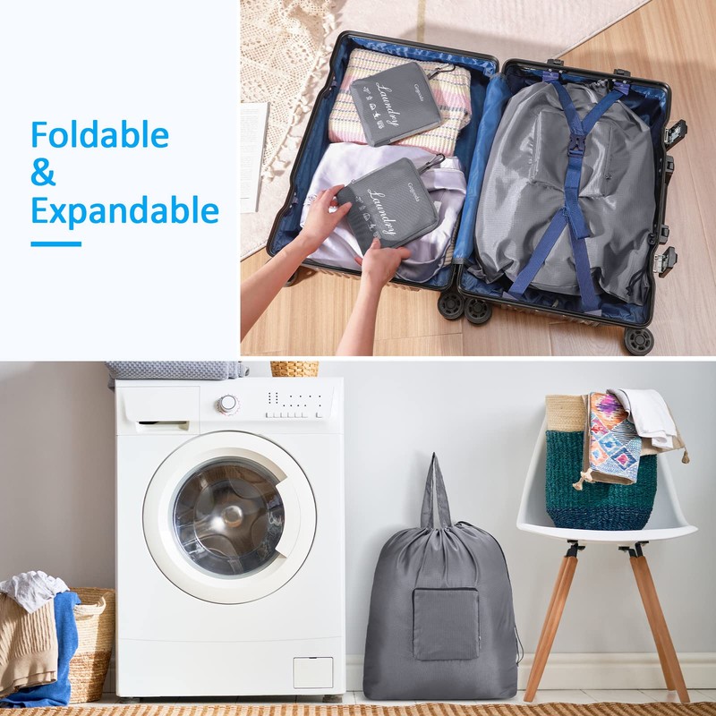 GOGOODA Travel Laundry Bags with Drawstring Closure XL Large Foldable