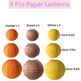 Paper Lantern Party Decoration, Multi-Coloured Party Ball Lantern Lights, Suitable for Home Party, Wedding Party, Baby Birthday Party Decoration, Set of 9 (Orange,yellow,brown)
