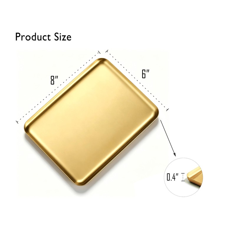 VCREATC 3 Pack Small Gold Tray, 8x6 Inch Stainless Steel