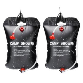 ELLECILA Solar Shower Bag, 2Pack 5 Gallons/20L Portable Camping Shower Bag with Removable Hose & on-Off Switchable Shower Head for Beach Swimming Outdoor Traveling Camping