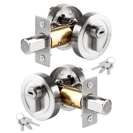 2 PCS Single Cylinder Deadbolt Round Security Door Lock with Key Zinc Alloy Deadbolt Standard Size for Bathroom Door Lock Bedroom Door Lock Entrance Door Lock for Interior and Exterior
