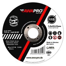 AWAPRO Cutting Discs 115 Metal 1 mm Thin for Stainless Steel - Pack of 25 | 115 x 1.0 x 22.23 mm