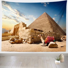 Loccor Egyptian Pyramid Tapestry Camel Near Egypt Pyramid Tapestry Desert African Travel Nature Landscape Wall Hanging Ancient History Wall Art for Bedroom Living Room Dorm Home Decor 60''x40''