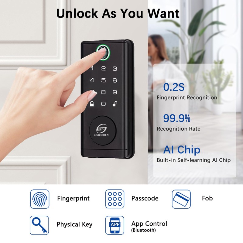CHEN LCLILICHEN Smart Door Lock, Keyless Entry Deadbolt with Fingerprint,