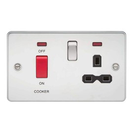 Knightsbridge FPR8333NPC Flat Plate DP Switch and Switched Socket with Neon, Polished Chrome with Black Insert, 45 A/13 A