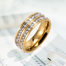 Yimofy Cubic Zirconia Love Rings for Women 18K Gold Plated CZ Diamond Wedding Band Ring (Double-row cz Gold Size 10)