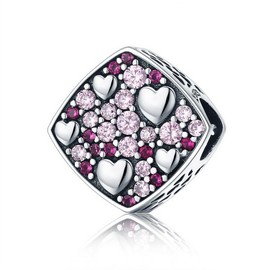 PAHALA 925 Sterling Silver Pink with Crystals Heart Charm Bead