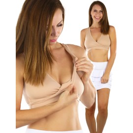 ToBeInStyle Paquete de brasieres de lactancia sin costuras con copas fruncidas para mujer, Individual: parte delantera cruzada con espalda completa - color piel, XL