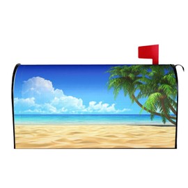 Abucaky Sea Beach Mailbox Cover Magnetic Summer Tropical Palm Trees Waterproof Mailbox Wraps Post Letter Box Decor 25.5x21 in