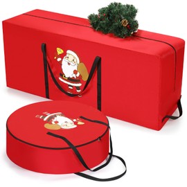 Ribbonlic 2 Pack Christmas Tree Storage Bag Set for 7.5 ft Artificial Trees up and 30 Inch Wreath Durable Waterproof with Wide Opening Reinforced Handles for Holiday Garland Bag(Santa)