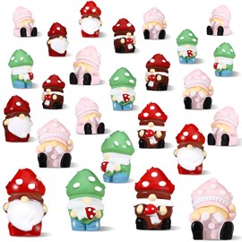 WinnerWhy 24 Pcs Spring Mini Resin Gnomes Mushroom Gnomes Figurine Mushroom Cute Tiny Resin Statues Miniature Figurine Tiered Tray Table Decor for Indoor Outdoor Landscape