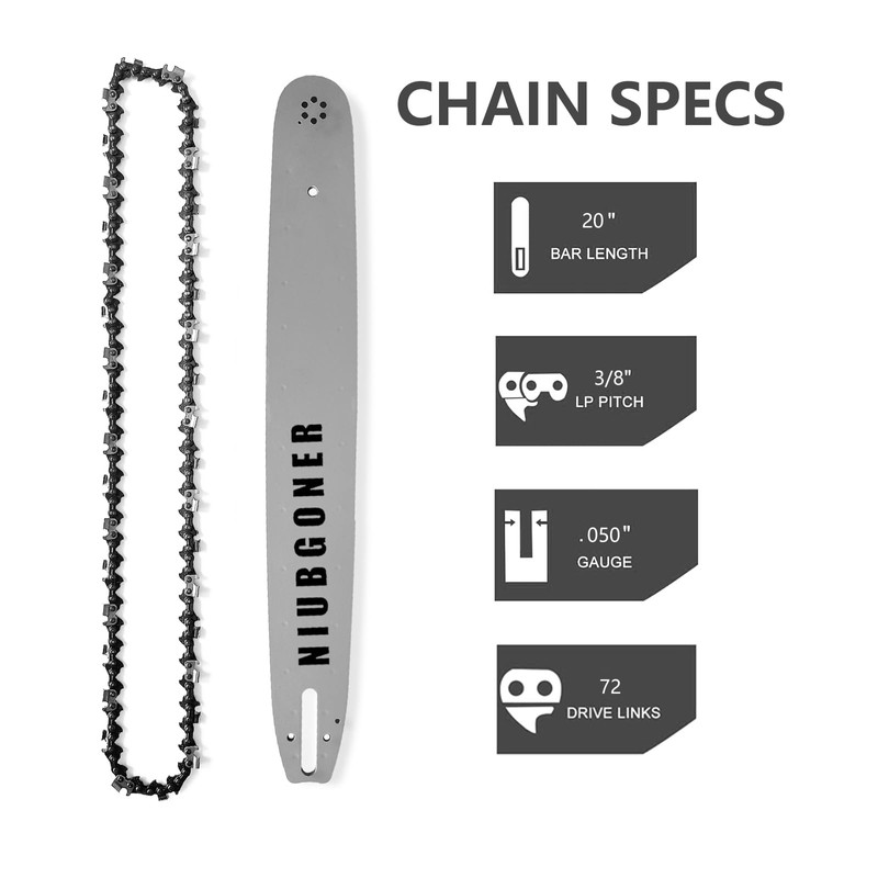 NIUBGONER 20" Chainsaw Guide Bar and Chain,Replacement Chainsaw Guide Bar