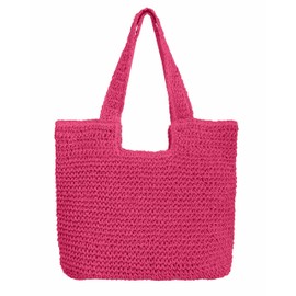ALUWU Beach Bags for Women Pool Tote Bag Summer Straw Purse Woven Handbags with Zipper, Rose Pink